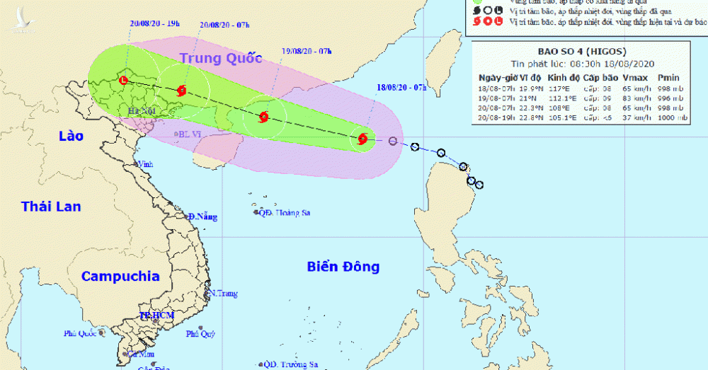 Áp thấp nhiệt đới mạnh lên thãnh bão số 4 trên Biển Đông, giật cấp 11