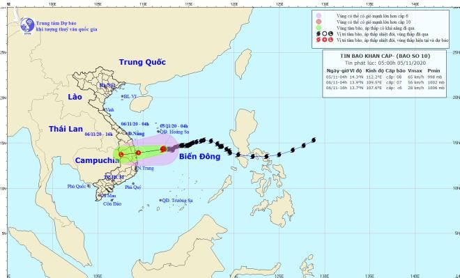 Bão số 10 cách bờ biển Quảng Ngãi – Phú Yên 330km