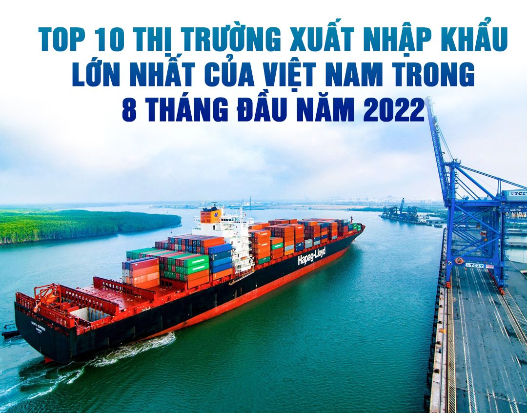 Top 10 thị trường xuất nhập khẩu lớn nhất của Việt Nam trong 8 tháng đầu năm 2022