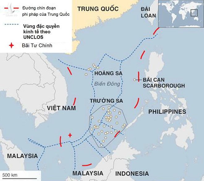 Lược đồ vị trí bãi Tư Chính. Nguồn UNCLOS-CIA/Đồ họa: Bảo Vinh