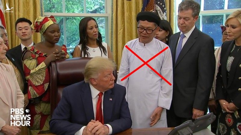 Đối tượng bị truy nã Dương Xuân Lương (áo trắng) xuyên tạc, bóp méo về vấn đề tôn giáo ở Việt Nam khi gặp Tổng thống Mỹ Donald Trump.