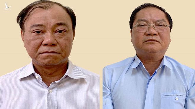 Ông Lê Tấn Hùng (trái) và ông Nguyễn Thành Mỹ bị khởi tố, bắt giam