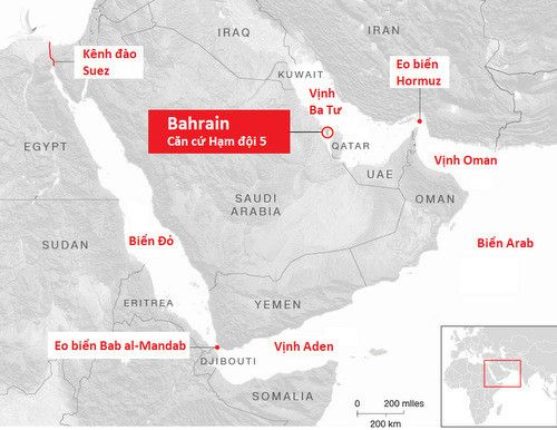 Khu vực hoạt động của Hạm đội 5 hải quân Mỹ. Đồ họa: CNN.