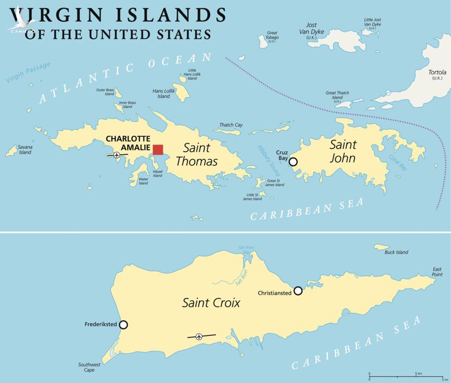 Bản đồ quần đảo Virgin thuộc Mỹ. (Ảnh: BBC). 