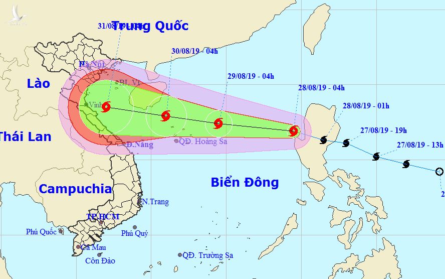 Dự báo vị trí và hướng di chuyển của bão Podul - Nguồn: Trung tâm Dự báo khí tượng thủy văn quốc gia