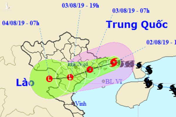 Dự báo hướng đi của bão số 3. Ảnh: NCHMF