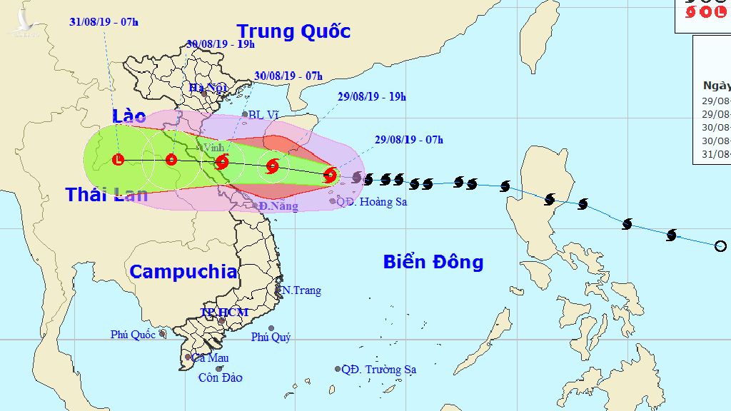 Bão số 4 đang có tốc độ di chuyển rất nhanh, hướng vào các tỉnh từ Nghệ An đến Quảng Bình /// Ảnh Trung tâm Dự báo khí tượng thủy văn quốc gia cung cấp
