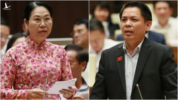 Đại biểu Nguyễn Thanh Thủy (trái) và Bộ trưởng Bộ Giao thông vận tải Nguyễn Văn Thể (phải) /// Ảnh Gia Hân