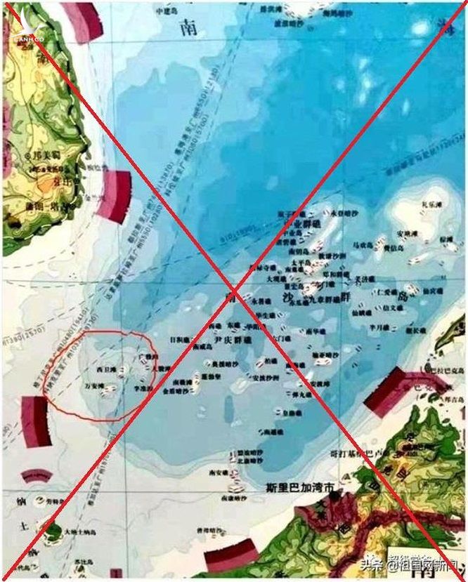 Trung Quốc tự ý vạch ra cái gọi là “Đường 9 đoạn” chiếm trọn 90% diện tích Biển Đông – khu vực bãi Tư Chính trong vòng tròn đỏ
