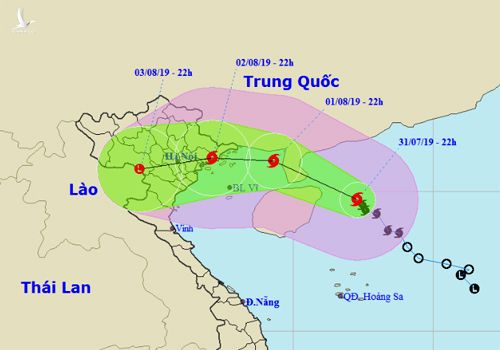 Dự báo đường đi và khu vực ảnh hưởng của bão Wipha. Ảnh: NCHMF 