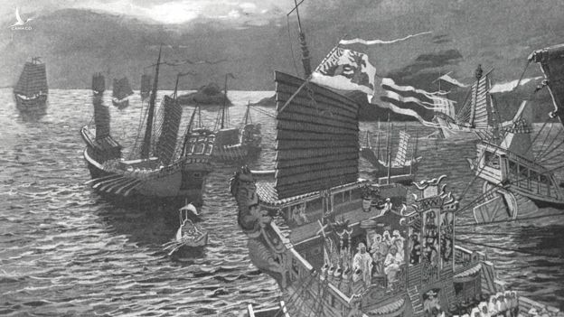 Tranh vẽ chiến thuyền nhà Nguyên Mông đi sang Ấn Độ Dương 