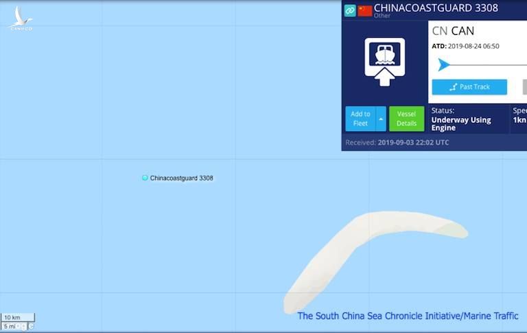Ảnh 2: Tàu Chinacoastguard 3308 hiện diện ở gần khu vực lô 06.1 và Bãi Tư Chính vào lúc 5h03' sáng ngày 4/9.