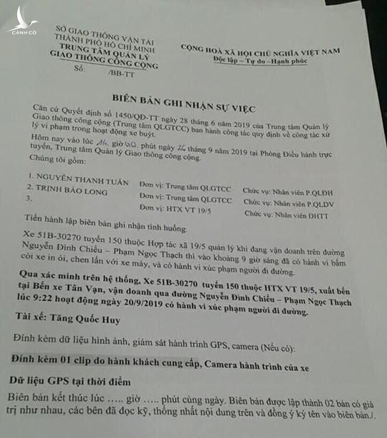 Biên bản ghi nhận sự việc.