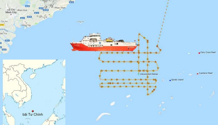 Tàu khảo sát Hải Dương 8 của Trung Quốc xâm phạm bãi Tư Chính của Việt Nam.