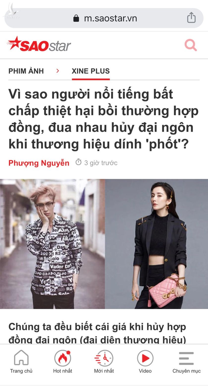 bài viết "Vì sao người nổi tiếng bất chấp thiệt hại bồi thường hợp đồng, đua nhau hủy đại ngôn khi thương hiệu dính 'phốt'?" của tác giả Phượng Nguyễn 