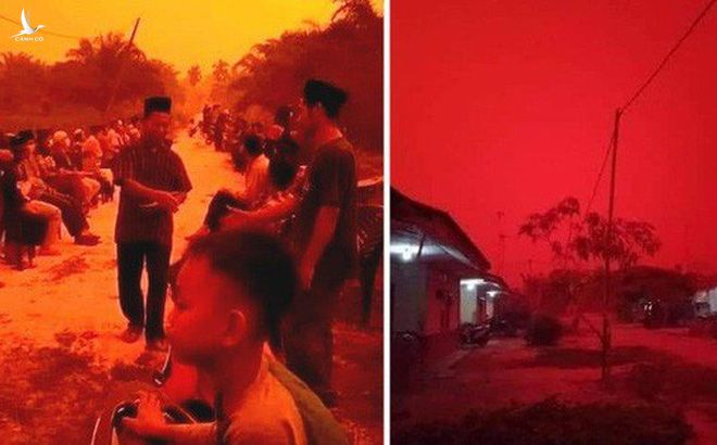 Hôm 22-9, khói mù dày đặc khiến bầu trời ở tỉnh Jambi – Indonesia chuyển sang màu đỏ. Ảnh: The Rakyat Post, The Star 
