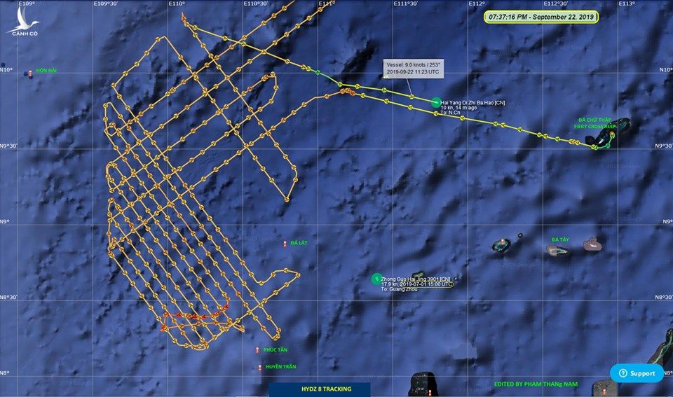 Đồ họa hoạt động của tàu Hải dương Địa chất 8  trong lần xâm phạm trái phép chủ quyền Việt Nam lần 3.