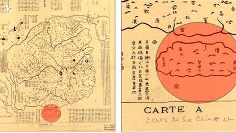 Bản đồ Hoa Di đồ có nguồn gốc từ năm 1136 thể hiện rõ lãnh thổ phía nam Trung Quốc cổ đại chỉ tới đảo Hải Nam. Ảnh chụp màn hình SCMP