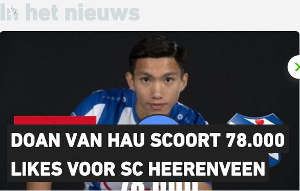 Báo chí Hà Lan viết về sự kiện tăng đột biến của trang Facebook SC Heerenveen, sau khi Đoàn Văn Hậu đặt chân đến Hà Lan - Ảnh: Metronieuws 