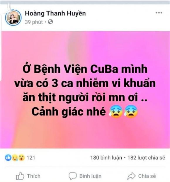 Hình ảnh chụp màn hình dòng trạng thái do facebook Hoàng Thanh Huyền chia sẻ gây hoang mang dư luận /// Ảnh chụp màn hình