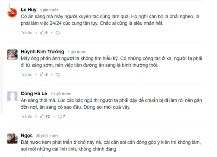 Độc giả trên báo Zing.vn bình luận về việc bài viết cán bộ Hà Nội dùng xe công đi ăn sáng