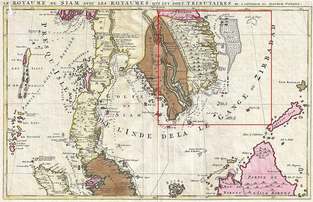 Xứ Đàng Trong (Cochinchine) với quần đảo Hoàng Sa (Isles Pracel (Baixos de Chapar de Pullo Scir)), trong bản đồ của Joachim Ottens, năm 1710. 