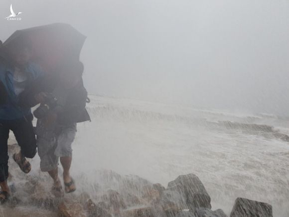 Miền Trung mưa xối xả, kè biển oằn mình trước sóng lớn đón bão số 5 - Ảnh 1.