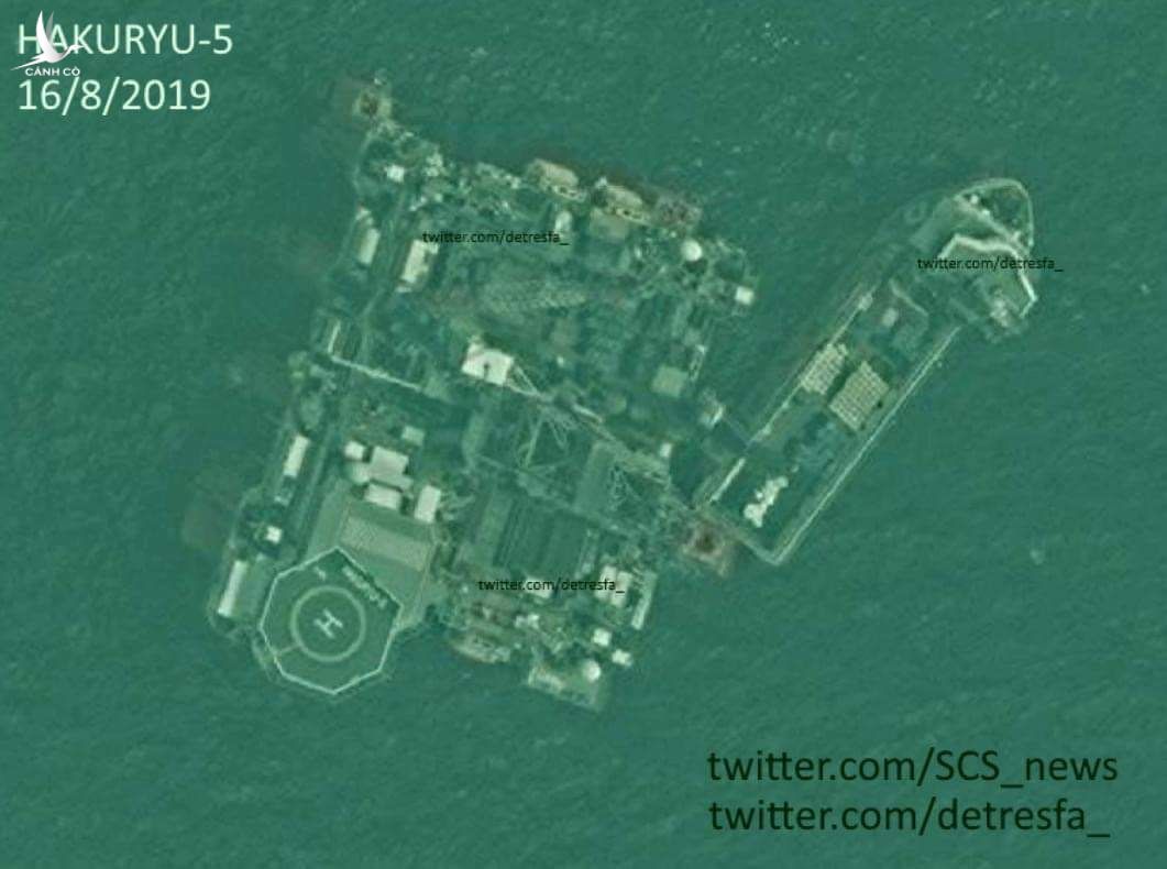 Ảnh vệ tinh độ phân giải cao của giàn khoan Hakuryu-5 khi giàn đang thực hiện hoạt động tại lô dầu 06.1 (Nguồn: South China Sea News và @detresfa_ trên Twitter).