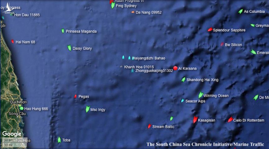 Vị trí lúc 22h41' ngày 23/10 của nhóm tàu Hải Dương Địa Chất 8