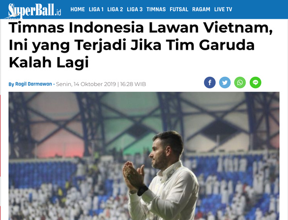 Trang Superball với dòng tít đầy bi quan: "Đối đầu với Việt Nam, đây là viễn cảnh nếu chúng ta lại để thua" - Ảnh chụp màn hình