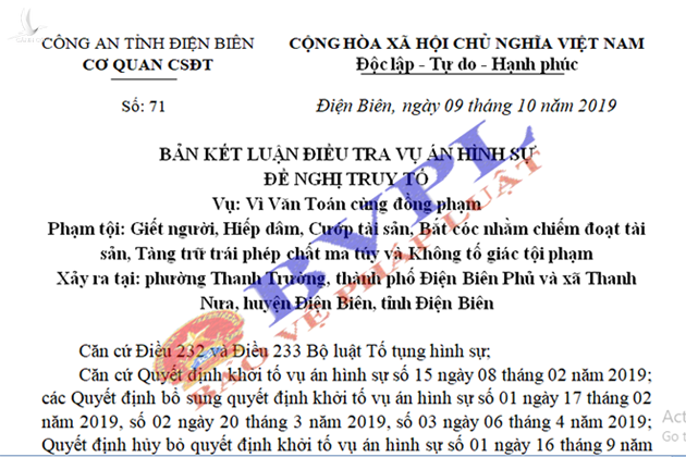  Bản Kết luận điều tra số 71 