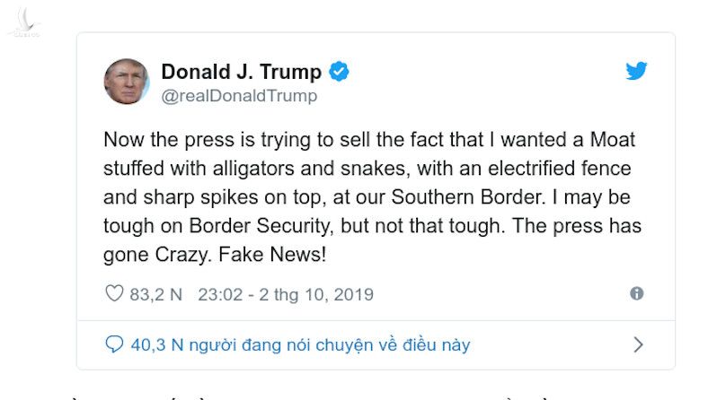 Phản bác rằng đây là ''tin giả'', ông Trump tweet: ''Tôi có thể cứng rắn với chính sách biên phòng, nhưng không đến nỗi cứng rắn đến thế.'' 