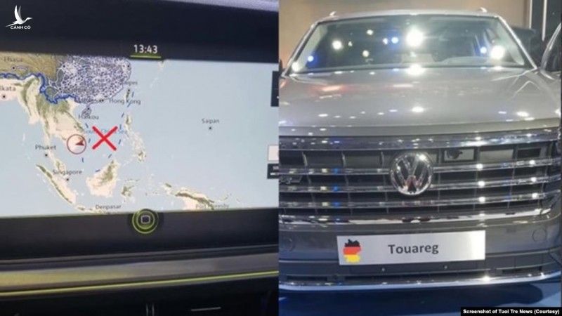 Tấm ảnh chụp ứng dụng trên xe Volkswagen trưng bày tại Triển lãm ô tô Việt Nam (Vietnam Motor Show) 2019 ở TP HCM tuần qua có hình ảnh bản đồ "đường lưỡi bò" chín đoạn của Trung Quốc. 