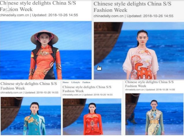 Các người mẫu trình diễn trang phục giống hệt áo dài Việt Nam. Ảnh chụp màn hình