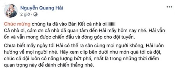Quang Hai cam on dong doi sau khi duoc tri an hinh anh 2 