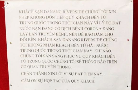 Sợ dịch bệnh, khách sạn Đà Nẵng không nhận khách Trung Quốc