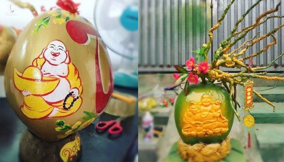 'Phật Di Lặc' hiện hình trên quả dừa, quá lạ giữa mùa Tết này