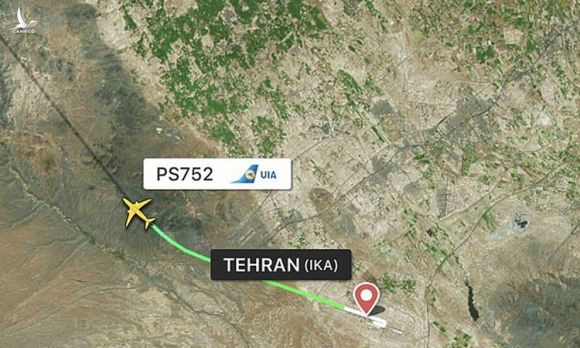 Lộ trình của chiếc Boeing 737 trước khi gặp nạn gần sân bay quốc tế ở Tehran hôm nay. Đồ họa: Flightradar24.