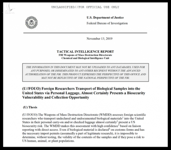 FBI: Mỹ từng phát hiện nhà khoa học Trung Quốc nghi mang lọ chứa virus MERS, SARS - Ảnh 2. FBI: Mỹ từng phát hiện nhà khoa học Trung Quốc nghi mang lọ chứa virus MERS, SARS - Ảnh 2.
