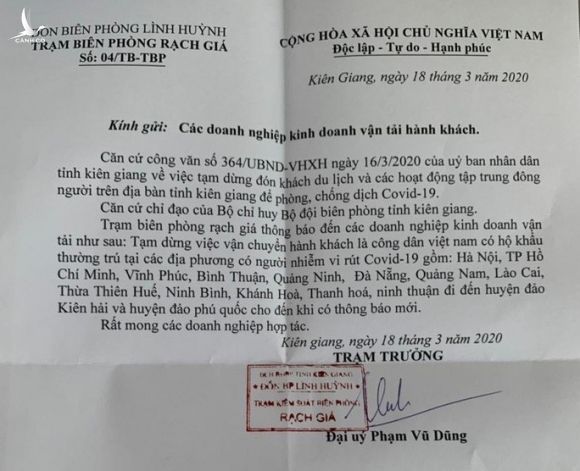 Kiên Giang: Kiểm điểm người ra thông báo bêu tên 13 tỉnh, thành có người nhiễm Covid-19 - Ảnh 1.