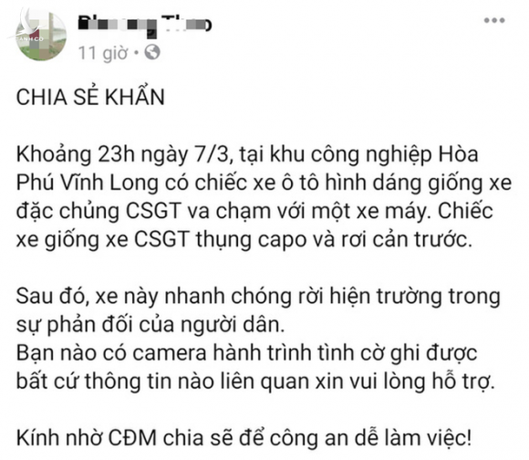  CSGT Vĩnh Long lên tiếng khi bị tố gây tai nạn rồi bỏ trốn - Ảnh 1.