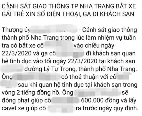 Tạm đình chỉ một CSGT Nha Trang bị tố 'gạ tình' cô gái vi phạm giao thông - ảnh 1