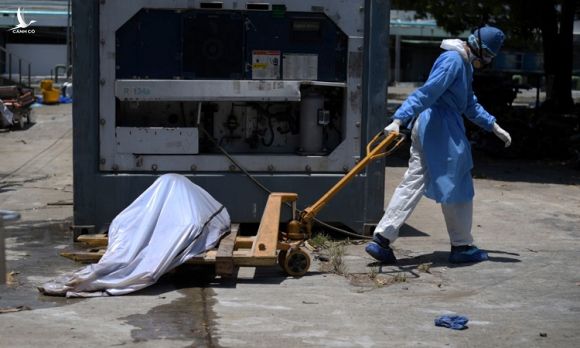 Nhân viên y tế vận chuyển một thi thể bên ngoài bệnh viện Teodoro Maldonado Carbo tại Guayaquil, Ecuador hôm 3/4, trong bối cảnh nCoV lây lan. Ảnh: Reuters.