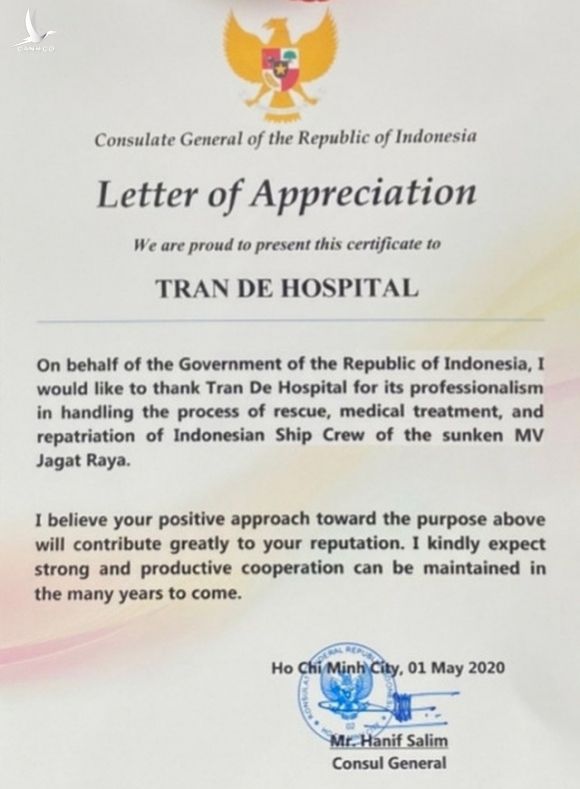 Tổng lãnh sự quán Indonesia cảm ơn bệnh viện đã điều trị thuyền viên bị nạn - 1