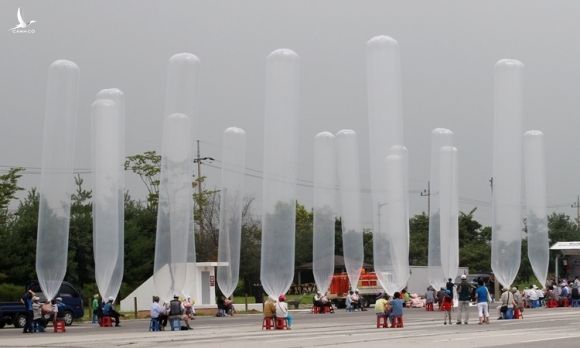 Người Triều Tiên đào tẩu thả bóng bay từ Paju, Hàn Quốc tháng 7/2014. Ảnh: AP.
