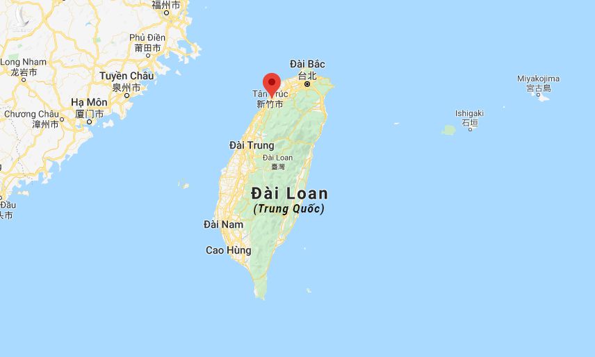 Vị trí thành phố Tân Trúc (đánh dấu đỏ) trên đảo Đài Loan. Đồ họa: Google.