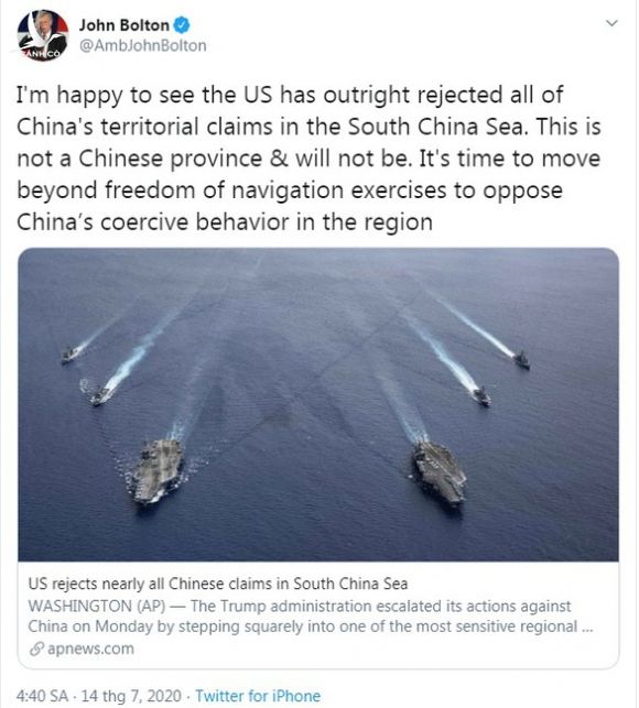 Ông John Bolton: ‘Biển Đông không phải một tỉnh của Trung Quốc’ - Ảnh 2.