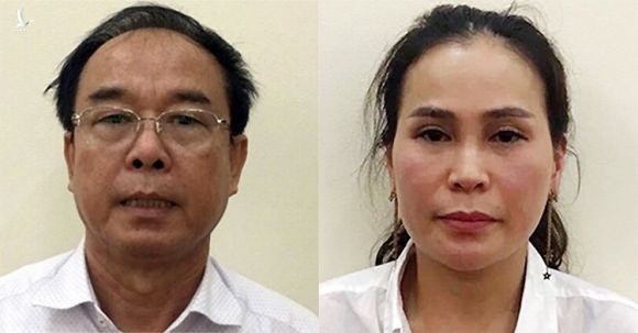 Ông Nguyễn Thành Tài (trái) và Lê Thị Thanh Thúy tại cơ quan điều tra cuối năm 2018. Ảnh: Bộ Công an.