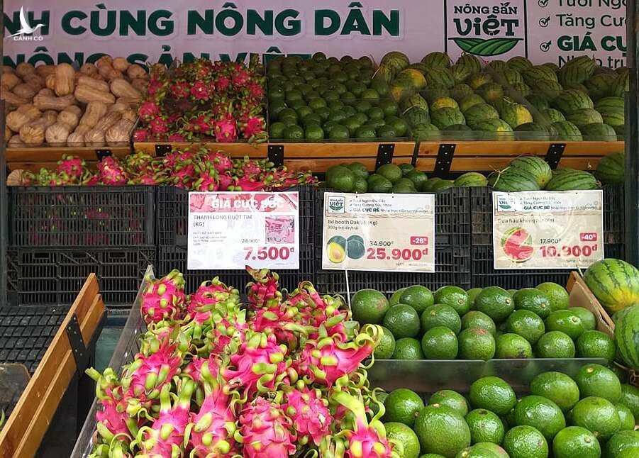 Nông sản được trưng bày trên xe tải trước siêu thị ở Gò Vấp. Ảnh: Thi Hà.