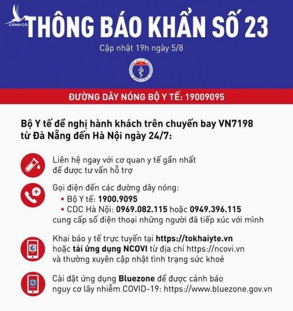 Thông báo khẩn tìm hành khách chuyến bay VN7198 Đà Nẵng - Hà Nội ngày 24.7 - ảnh 1